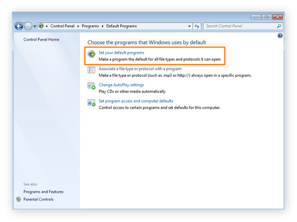 Configurações de Programa padrão no Painel de controle do Windows 7