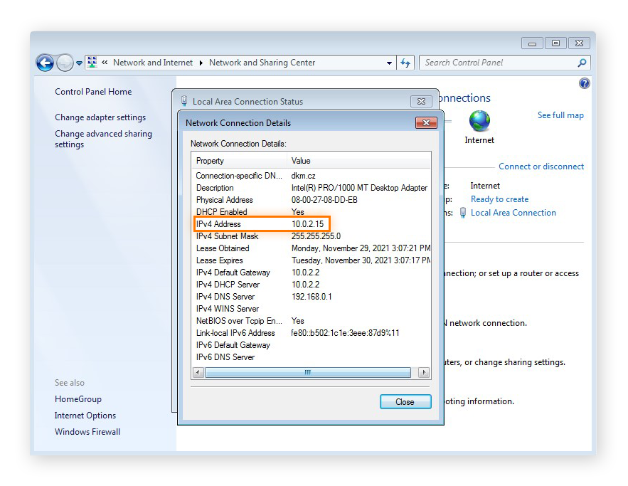 Anzeigen von Details zum lokalen Netzwerk unter Windows 7