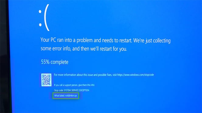 An example of a Windows stop error screen caused by a driver malfunction