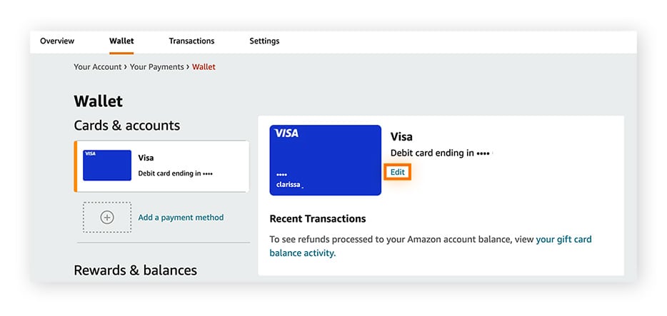 Cliquez sur Modifier à côté de votre carte
