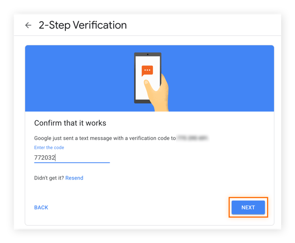 Inserindo um código de verificação do Google na tela de verificação em 2 etapas do Google