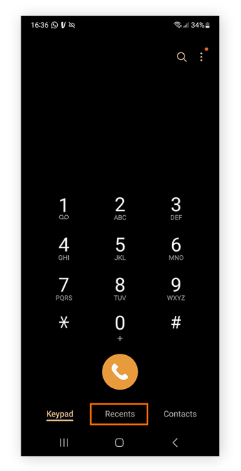 Telefon-App mit markierter Option „Letzte“