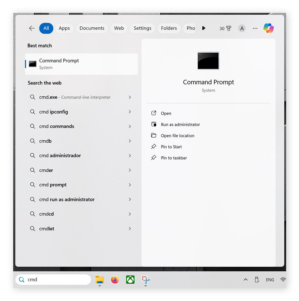 L’utilisateur a tapé « cmd » dans la barre des tâches de Windows 11.