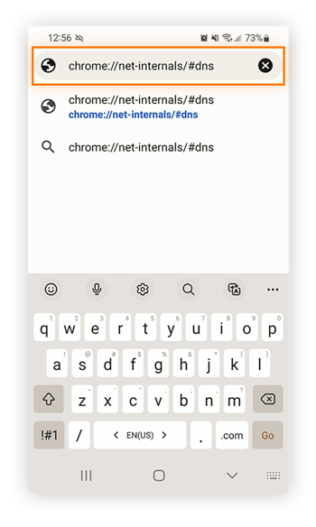 Utilisation de chrome://net-internals/#dns pour vider le cache DNS et supprimer l’historique de navigation incognito sur Android.