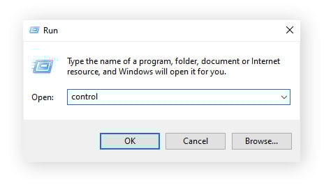 Abertura do Painel de Controle por meio do utilitário Executar no Windows 10.