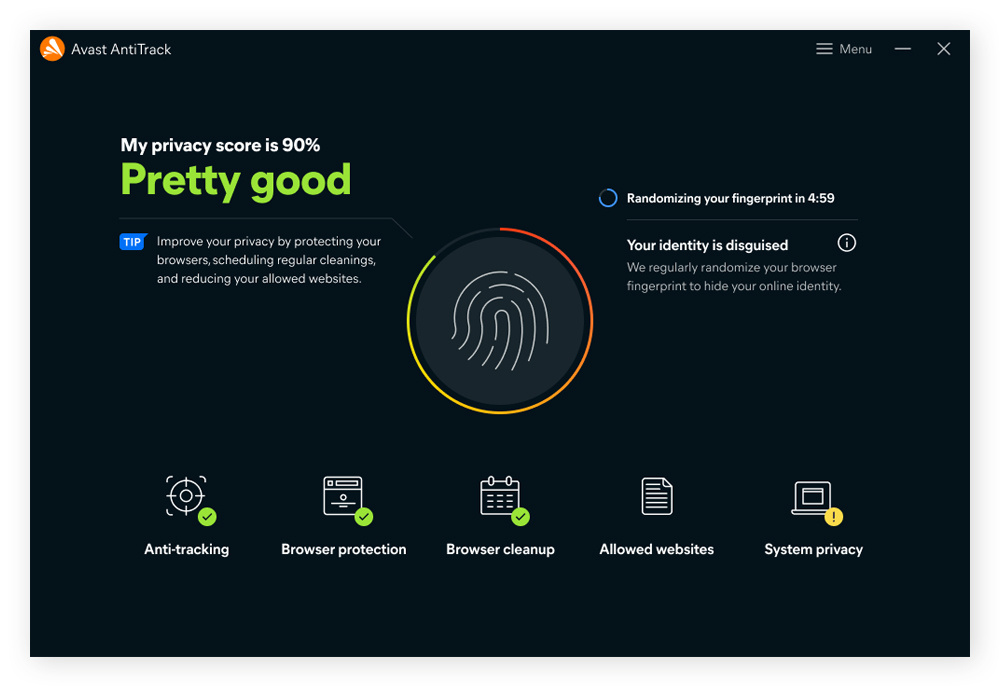 Avast AntiTrack te ayuda a proteger tu huella digital.