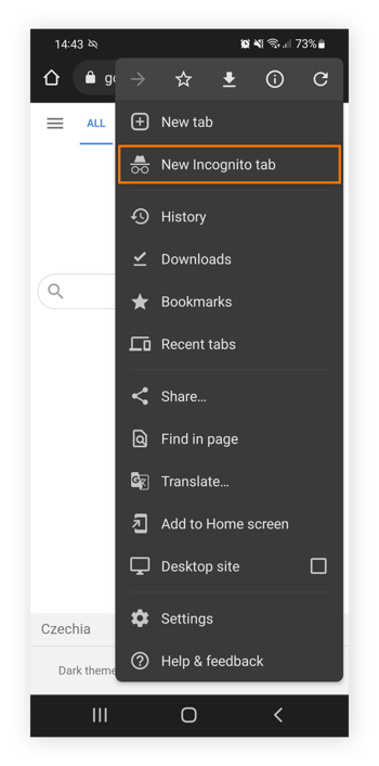 Buscar la nueva pestaña de incógnito en Google Chrome para Android.
