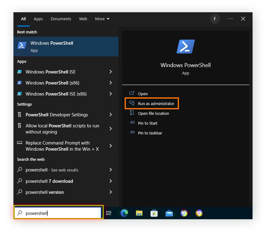 Abrir o Powershell do Windows pelo menu Iniciar.