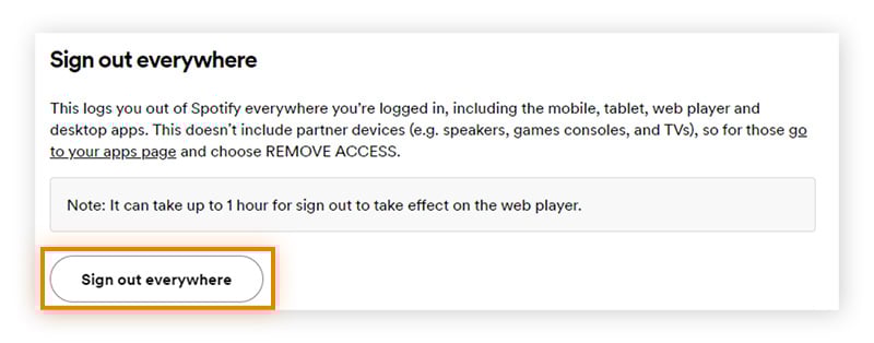Cette option vous déconnecte de votre compte Spotify sur tous les appareils.