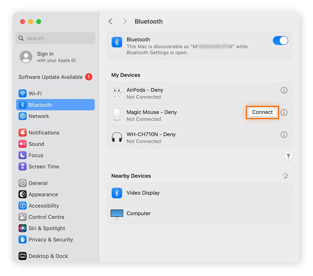 Reconnexion d’une souris sans fil au Bluetooth sur un Mac.